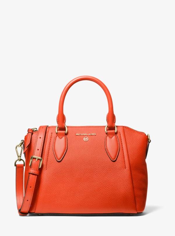 Damske Satchel Taske Michael Kors Sienna Medium Pebbled Leather Oranžové Hnede - Kabelky Michael Kors Lacne | VQTWH-7526